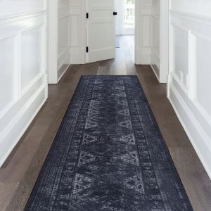 MAVAL Tapis lavable 2'6" X 10', noir gris