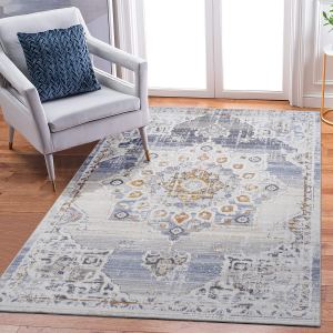 Tapis de zone PAYAS 5X7 crème et or médaillon