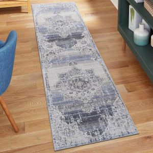 Tapis coureur PAYAS 2X8 crème bleu médaillon