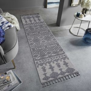 Guros Tapis coureur 2 x 8 pi, géométrique blanc gris, intérieur extérieur