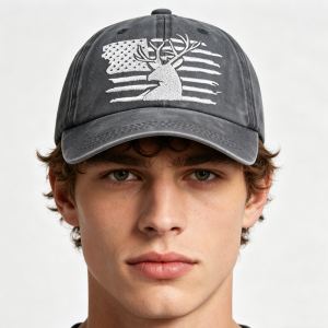 Casquette cerf drapeau USA coton lavé 2 pcs