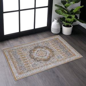PAYAS 2X3 tapis à motif médaillon crème ivoire