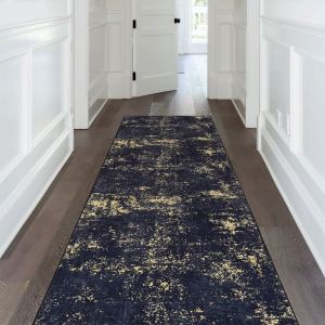MAVAL Tapis noir lavable couloir 2'6" X 10", noir or