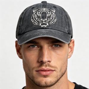 2pcs Casquette Baseball Brodée Tête Tigre Coton Lavé Faune Sauvage