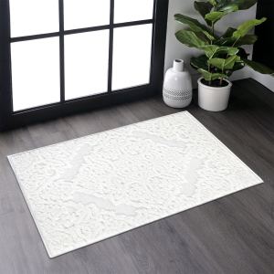 Tapis Step Collection médaillon crème 2'x3' bohème non pelucheux