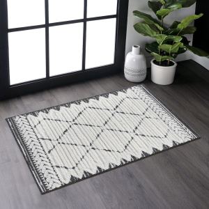 Tapis Step Collection treillis crème anthracite 2'x3' moderne