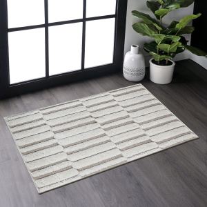 Tapis Step Collection rayé beige crème 2'x3' contemporain