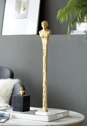 Statue romaine or 5,5x5,5x32 po sur base marbre blanc