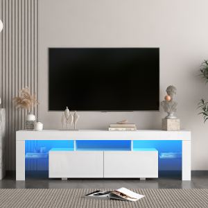 Meuble TV 65po DEL blanc lustré avec rangements