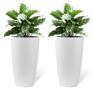 Ensemble 2 jardinières rotin 22po moniteur eau arrosage blanc