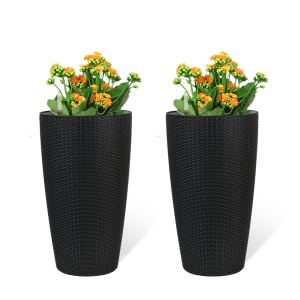Ensemble 2 jardinières rotin 22po moniteur eau arrosage noir
