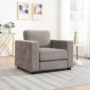 Fauteuil accentuation grand bras tissu chenille, couvre lavable brun