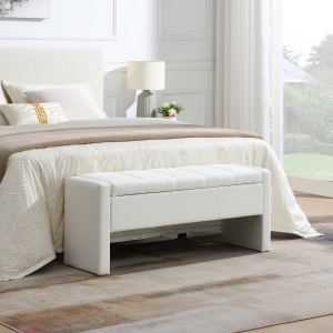 Banc bout lit rangement matelassé beige lin