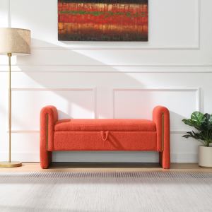 Banc bout de lit rangement velours orange