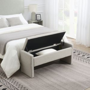 Banc pied lit stockage velours gris clair