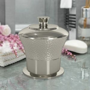 Pot vanité inox cotons-tiges éponges finition martelée