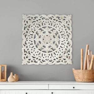 Décor mural bois carré blanc 36x36po accent maison artisanal