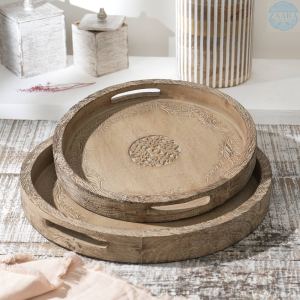 Plateau service bois mango 18 po, design rustique brun