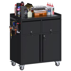 Aobabo cabinet rangement roulant acier 2 tiroirs noir