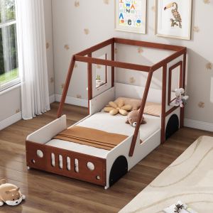 Lit auto Twin, lit plateforme enfants blanc-orange