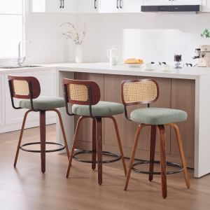 Tabourets comptoir 26 po ensemble 3 noyer rotin lin SW3766OL