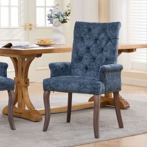 Chaise salle manger chenille, pattes bois, bleu SW1895BL