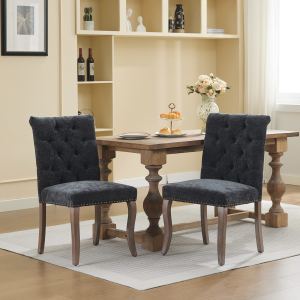 Chaise salle manger chenille, pieds bois, ensemble 2, noir