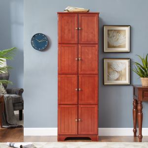 72.4  Tall Storage Cabinet Tall Storage Cabinet With 8 Doors And 4 Shelves ,Bookshelf Living Room, Kitchen, Dining Room, Office  Freestanding Storage Cabinet,Cherry