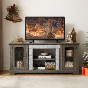 Meuble TV 58" 2 portes pierre gris divertissement salon