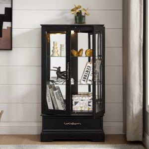 Vitrine Verre Lighted Portes Noire Étagères Ampoule