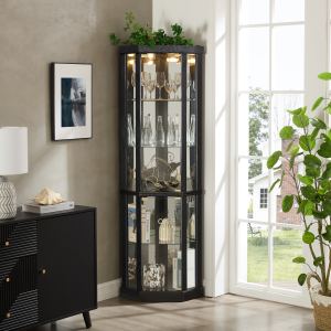 Vitrine éclairée coin noir, verre, éclairage intégré, collections