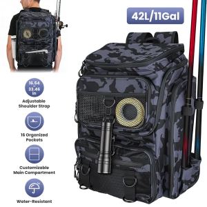 Sac pêche 42L, 16 poches, imperméable