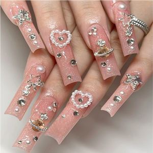 24 ongles art planètes diamants étoiles