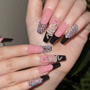 24 ongles art serpent diamants