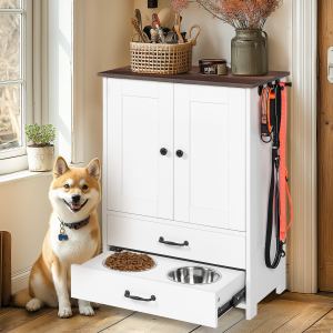Station alimentation chien portes 2 bols blanc