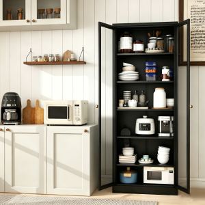 Metal Kitchen Pantry Cabinet - 72  Tall Storage With 5 Adjustable Shelves, Black Freestanding Cabinet For Kitchen Pantry Bathroom