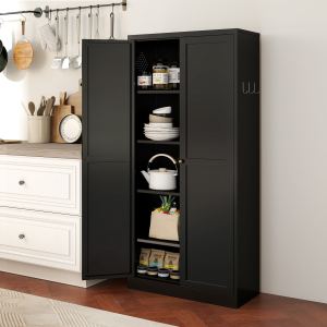 Armoire garde-manger 61" métal noir, 4 tablettes, 110 lb