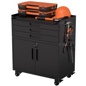Meuble rangement outils métal 34,3po 3 tiroirs portes serrure