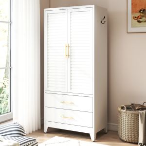 Garde-robe métal 2 portes 71po blanc portable