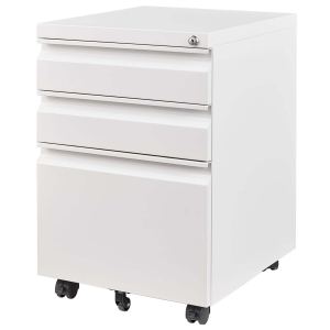3 Drawer Mobile File Cabinet With Lock,Metal Filing Cabinets For Home Office Organizer Letters Legal A4,Fully Assembled Except Wheels,White