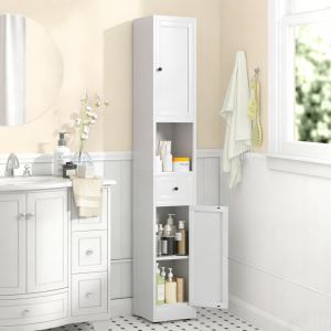 Armoire rangement salle bain 71po 5 étages métal blanc 2 portes