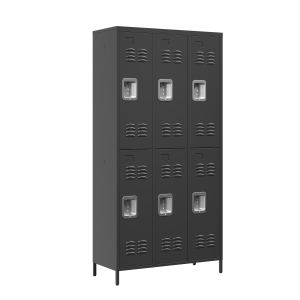 6 Door 72 H Metal Lockers With Lock For Employees,Storage Locker Cabinet For Home Gym Office School Garage,BLACK