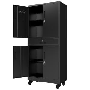 Armoire rangement métal 71", portes verrouillables, roulettes