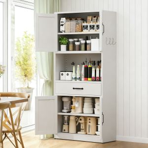 Armoire pantry 71", acier blanc, comptoir, tablettes