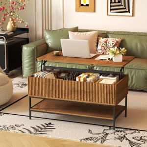 Table basse relevable 39,4 po, style ferme, rangement caché