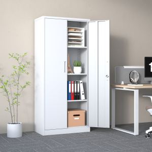 Armoire rangement garage métal 71" 3 tablettes blanc verrouillable