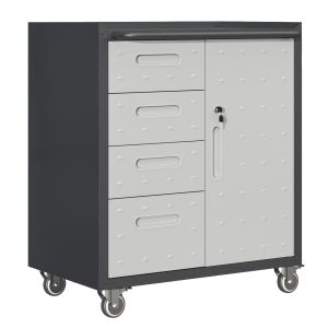Armoire rangement métal roulante noir-gris