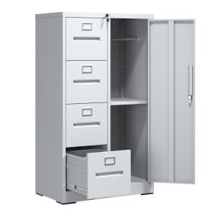 Classeur métal vertical 4 tiroirs porte blanc
