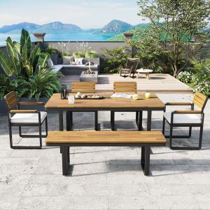 Ensemble Dîner Ext. 6 Pcs Bois Acacia Table 4 Chaises