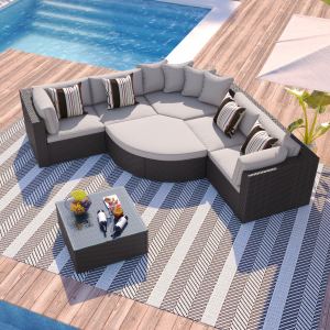 Ens. 7 pièces sofa rotin GO brun coussins